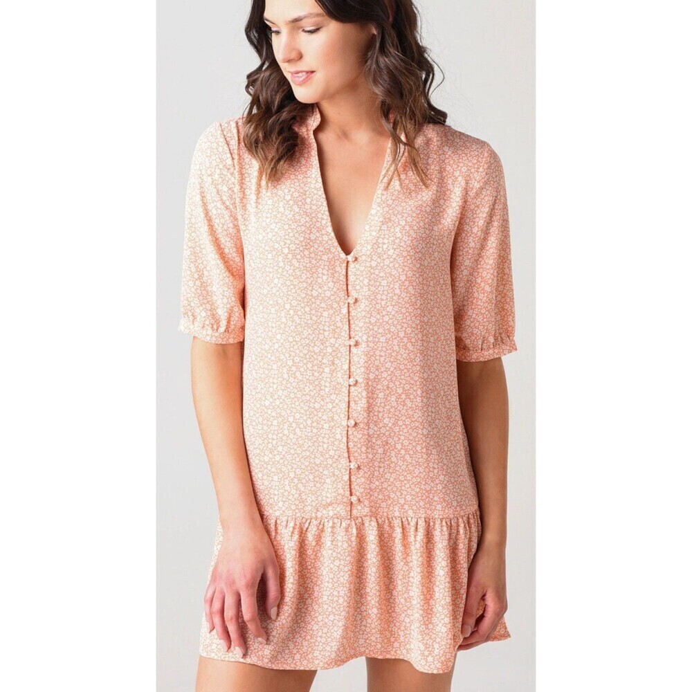 BB Dakota Been Here Before Dress Womens Peach Floral Cottagecore Mini Sz XS